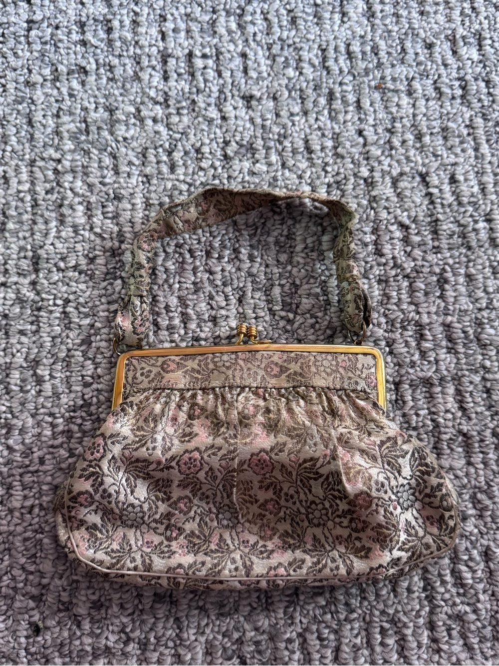Vintage Floral Jacquard Evening Bag in Pink and Gold